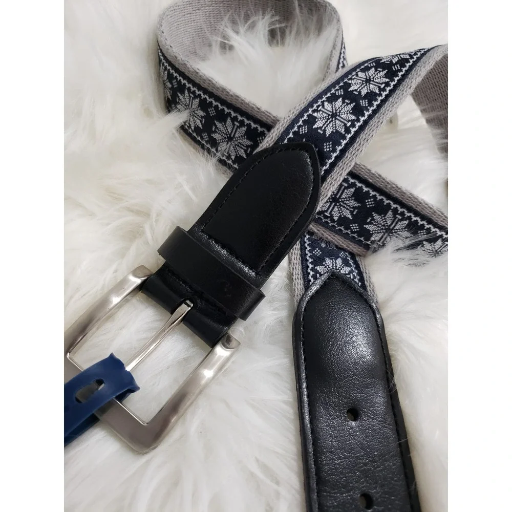 NEW Club Room Men's Faux Leather Holiday Cheer Belt‎ Fair Isle print snowflake